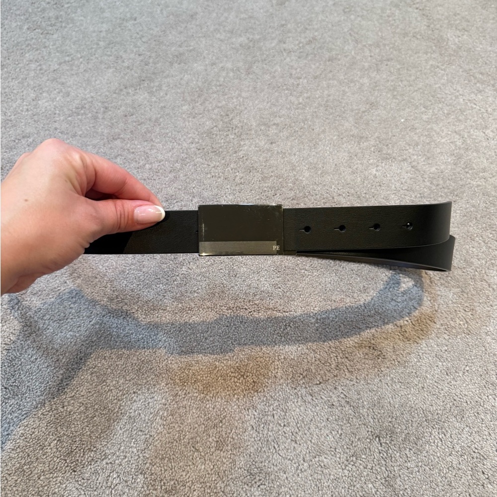 Black Leather Belt with Silver Buckle